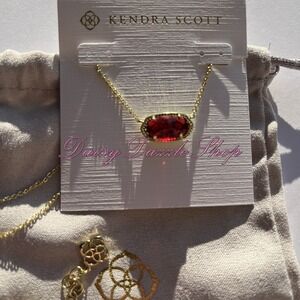 ❤️New Kendra Scott Elisa Gold Pendant Necklace In Berry Glass Red🎁